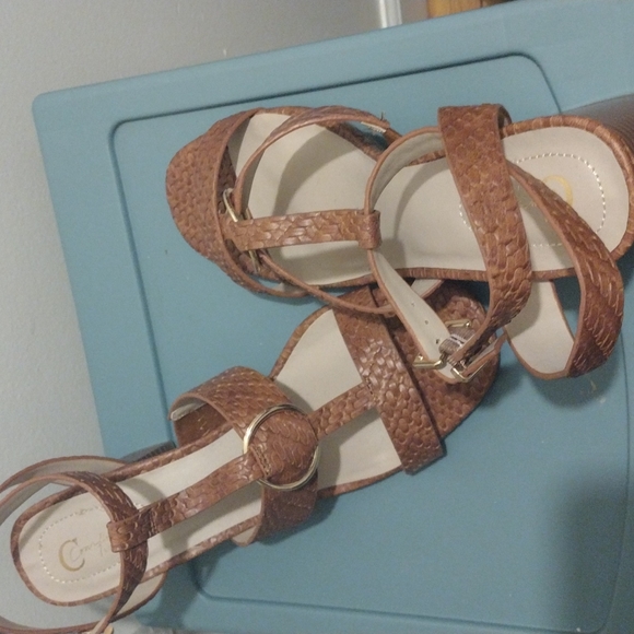 Size 11 women's brown ankle strapped block heel shoes - Picture 4 of 10